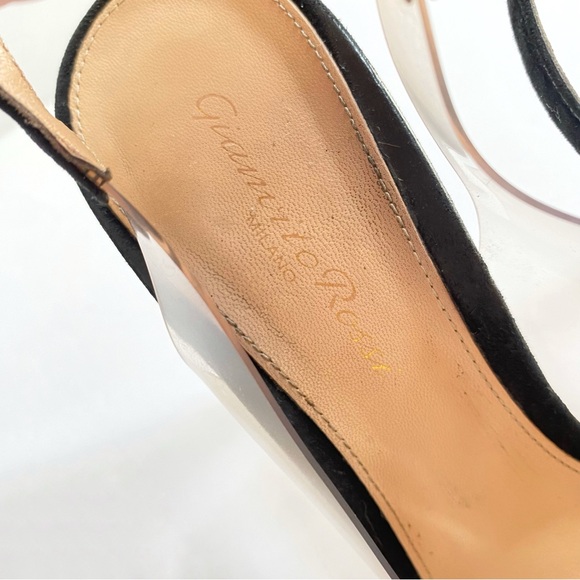 GIANVITO ROSSI CLEAR PLASTIC BLACK SUEDE SLINGBACK ANKLE STRAP POINTY TOE HEELS - Picture 8 of 13
